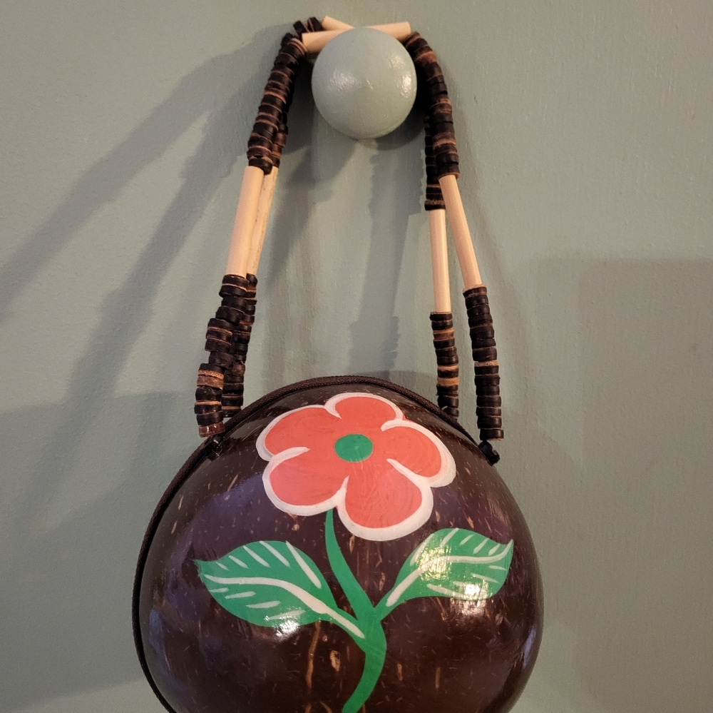 Handcrafted Brown Maraca with Red Flower Design